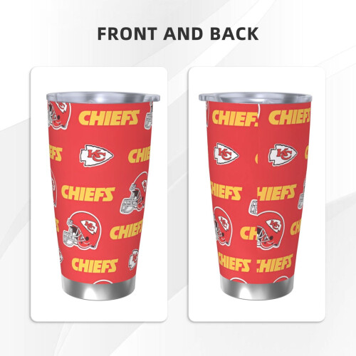 KC Chiefs 600 ml resemugg i rostfritt stål med lock och sugrör 2