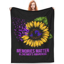Auringonkukkakuvioinen Alzheimerin taudista tietoisuutta lisäävä fleecehuopa 127 cm x