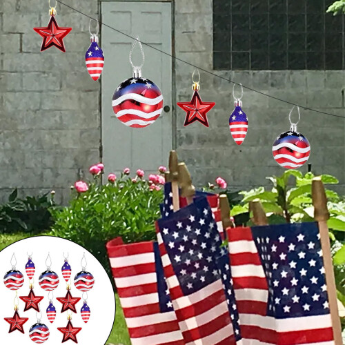 12pcs Patriotic Ball Ornaments Red White Blue