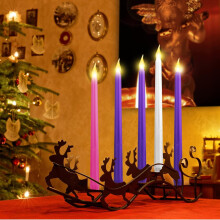 5 darabos LED adventi gyertyák – lila és fehér kúpos
