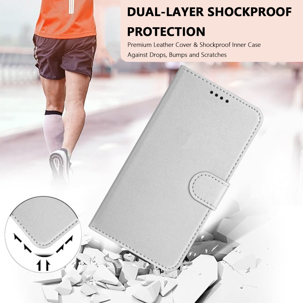 (Silver) Phone Cover For Motorola Moto G17 Power 4G / G17 4G / G15 4G / G15 Power 4G Leather Case Wallet Stan Silver 6914291907617