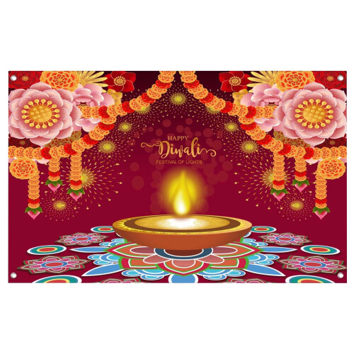 Vrolijk Diwali-banner – Polyester feestdecoratie met 1