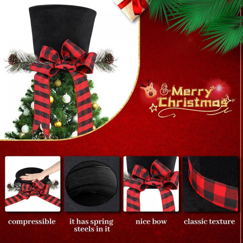Christmas Tree Topper Hat Red Black Plaid Fabric 1pc 1