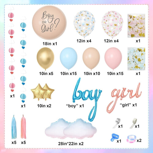 Conjunto de decoração para chá revelação em tons de rosa pastel e azul 2