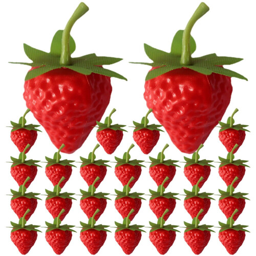 Fragole artificiali decorative in plastica, 50 pezzi
