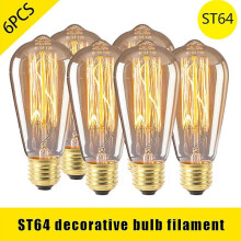 6 sztuk żarówek ST64E27 Edison 40 W, ciepła biel