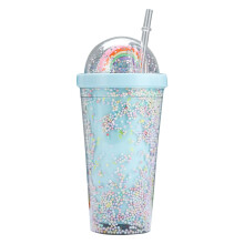 Rainbow Doll Buborékos Szívószálas Pohár, 500 ml, Kétrétegű Műanyag