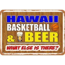 Plaque métallique vintage - Basket-ball et bière à Hawaï, 20 x 30 cm