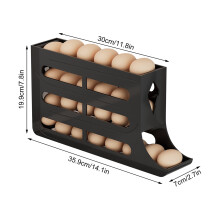 Organizador de ovos com 4 níveis e sistema de rolagem automática para geladeira, capacidade para 30 ovos.