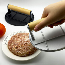 Prensa de aluminio para parrilla, ideal para hamburguesas, tocino y sándwiches.
