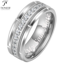Alliance en tungstène avec 15 zirconiums cubiques, finition argent, noir et or, bague de 8 mm