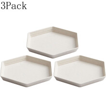 Assiettes hexagonales en paille de blé 15 cm, lot de 3