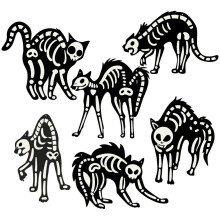Decoración de Halloween: gato esqueleto que brilla en la oscuridad