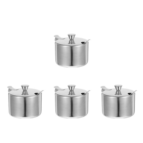4Sets Gewürzbehälter Mit Löffel Und Deckel Silber 2