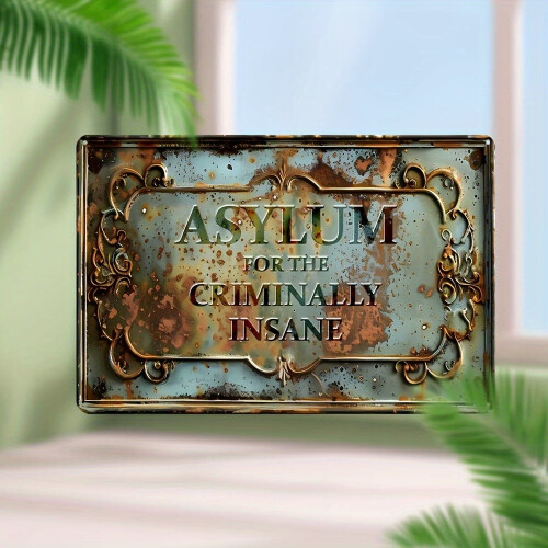 Plaque métallique vintage Asylum 12x8 pouces 2