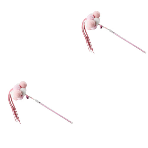 2Pcs Pink Plush Kitten Teaser Cat Toys Interactive Fun for Pets 1