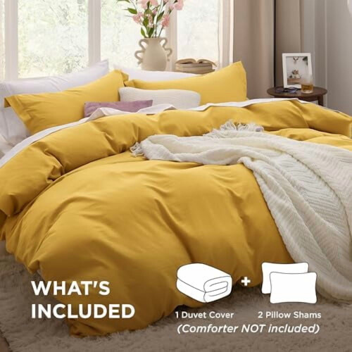 Mustard Yellow Queen Duvet Cover Set 3 pcs Prewashed Soft 2