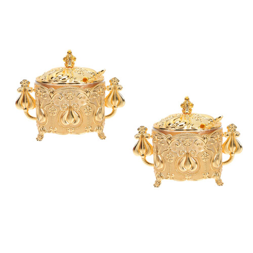 2Sets Gold Seasoning Jar with Spoon Condiment Storage Pot 1