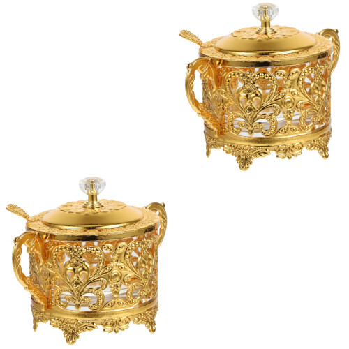 2Pcs Golden Multi-Function Kitchen Seasoning Jar Condiment Pot 1