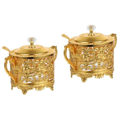 2Pcs Golden Multi-Function Kitchen Seasoning Jar Condiment Pot 2