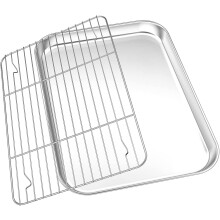 Toaster Oven Pan and Rack Set Stainless Steel 2 Pcs