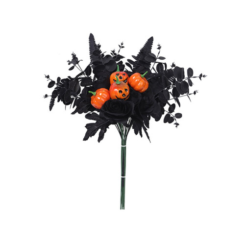 Halloween-kurpitsan tekoruusukimppu mustalla