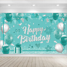 Teal and Silver Birthday Banner 10ft