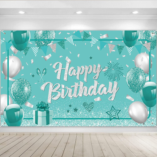 Teal and Silver Birthday Banner 10ft