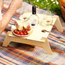 Wooden Folding Picnic Table with Wine Glass Holder