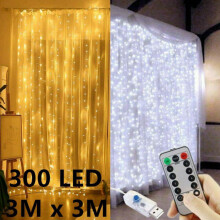 300 diod LED, ciepła biel, kurtyna świetlna, 3 m x 3 m, zasilanie USB