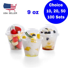 Cupáin Phlaisteacha PET Glan 9oz le Imeall Rollta
