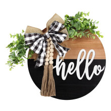 Panneau rond en bois « Hello » pour décoration murale de style ferme, 30 cm (12 pouces)