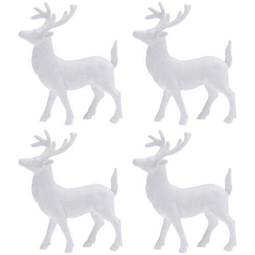 Mini deer figurines white plastic 4 pcs 14 cm