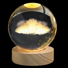 Lampada notturna Galaxy Crystal con base in legno