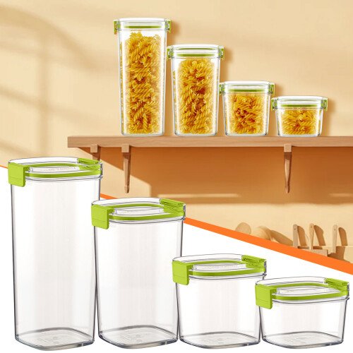 Tarro transparente apilable para almacenar granos con doble cierre
