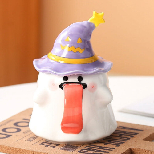 Halloween-Keramikbecher mit Hexenhutdeckel