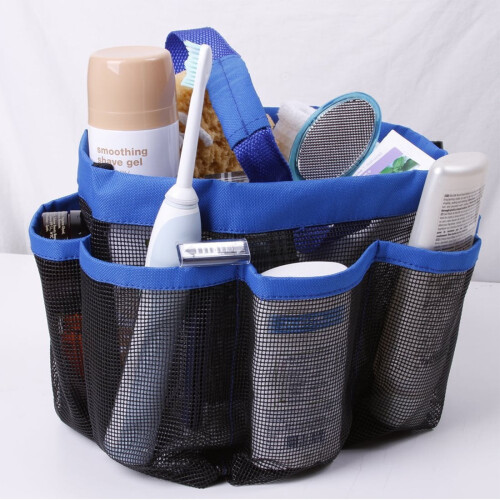 Sac de douche en filet – Séchage rapide, 9 poches, bleu
