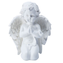 Estatua de ángel querubín arrodillado de resina blanca