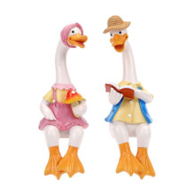 Conjunto de figuras de patos sentados en pareja – Adorno de jardín de resina