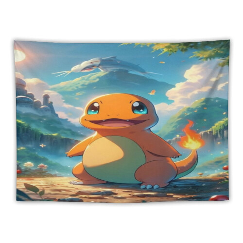 Tapisserie murale Charmander – Polyester, 2 pinces et 3