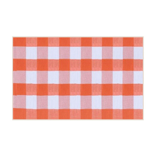 Orangefarbener karierter Outdoor-Teppich, handgewebt, Polyester, 40 x 60 cm