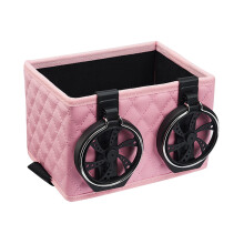 Boîte de rangement en cuir pour accoudoir de voiture avec porte-gobelets pliables