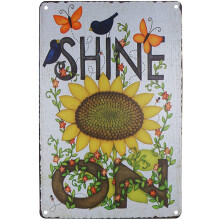 Plaque murale vintage en métal – Motif papillon et tournesol, 8x