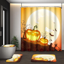 Zestaw łazienkowy Halloween 4-częściowy, dywanik z poliestrowej zasłony prysznicowej