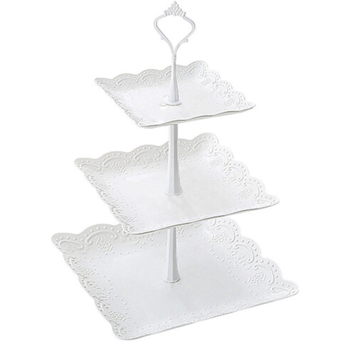 Bandeja de frutas de 3 andares em PP – 24x24x37cm