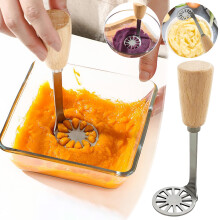 Stainless Steel Potato Masher with Wooden Handle Orange
