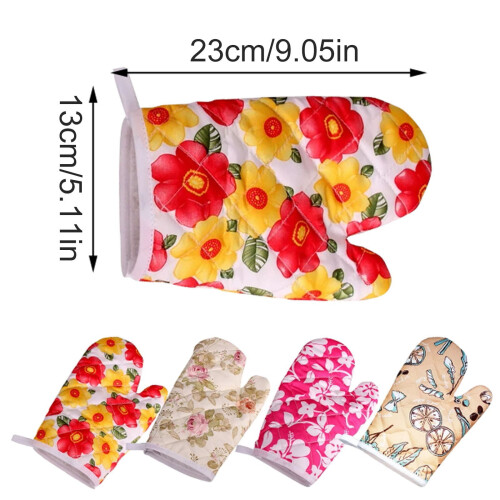 Oven glove polyester floral print thickened 1 pair 2