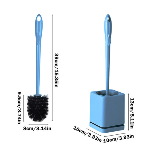 Ensemble brosse de toilette avec base murale en plastique bleu 2