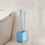 Ensemble brosse de toilette avec base murale en plastique bleu 5