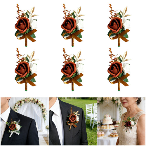6Pcs Artificial Wedding Boutonniere Corsage for Wedding-2 2